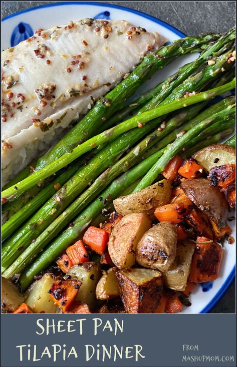 One Pan Tilapia And Veggies, Sheet Pan Tilapia, Tilapia And Veggies, Seasoned Tilapia, Tilapia Dinner, Oven Baked Tilapia, Aldi Meal Plan, Aldi Recipes, Baked Tilapia