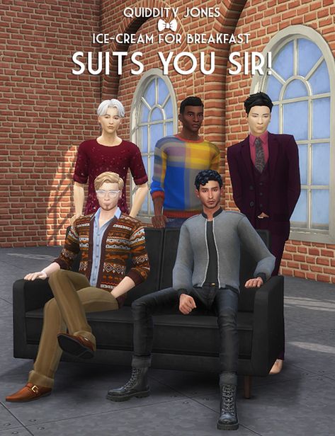 SUITS YOU SIR! - Quiddity Jones x Ice-Cream for Breakfast | Quiddity Jones on Patreon Male Sims, Ice Cream For Breakfast, Sims 4 Male Clothes, Money Clothes, The Suits, Leather Kilt, Smart Casual Wear, Los Sims, Best Sims