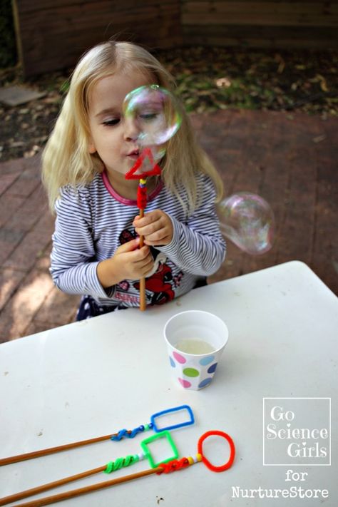 If you have a triangular bubble wand, what shape bubbles do you get Bubble Blowing, Bubble Fun For Kids, Making Bubbles For Kids, Diy Bubble Wand, Making Bubbles Activity, Big Bubble Wand, Bubble Play, Bubble Mixture, Bubble Activities