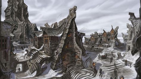 The Elder Scrolls V Skyrim Concept Art by Adam Adamowicz Skyrim Concept Art, Skyrim Art, Fantasy Village, Elder Scrolls Art, Elder Scrolls Skyrim, Elder Scrolls V Skyrim, Motion Capture, The Elder Scrolls, Fantasy City