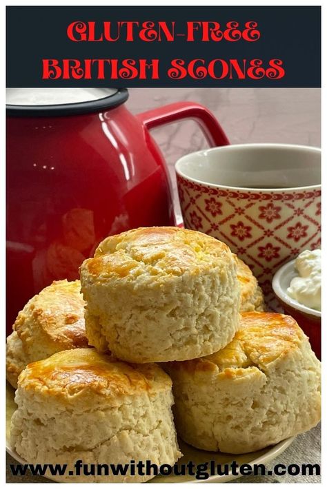 Gluten-Free English scones stacked on top of each other, ready to be eaten at afternoon te.. Gluten Free British Scones, Afternoon Tea Scones, British Scones, English Scones, Vegan Scones, Gluten Free Scones, British Desserts, Scones Ingredients, Wheat Free Recipes