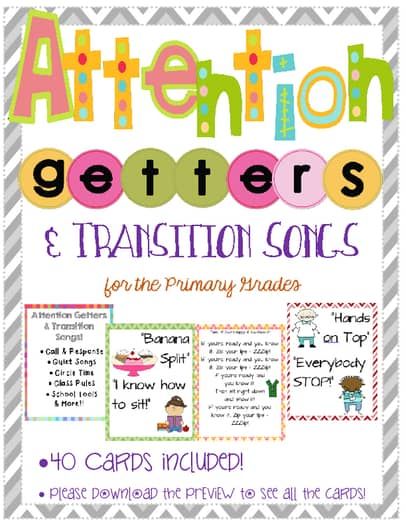 Jen Wood | Teachers Pay Teachers Style Questionnaire, Transition Songs For Preschool, Preschool Transitions, Transition Songs, Transition Activities, Kindergarten Anchor Charts, Classroom Songs, Attention Getters, Preschool Circle Time