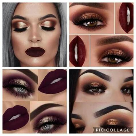 Burgundy And Gold Makeup Look, Black Wedding Makeup, Burgundy Makeup, Gold Makeup Looks, Burgundy Velvet Dress, Best Eyeshadow, Winter Makeup, Gold Makeup, Makeup Eye Looks