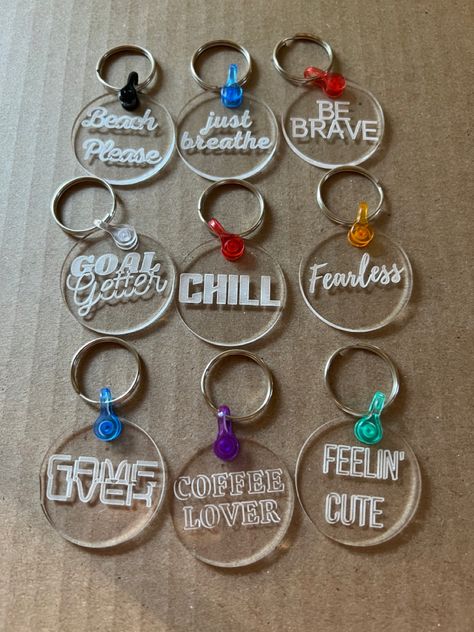 These funny keychain sayings are made from clear acrylic. Keychain Sayings, Keychain Rings, Diy Resin Keychain, Keychain Svg, Funny Keychain, Key Keychain, Laser Engraved Ideas, Acrylic Keychains