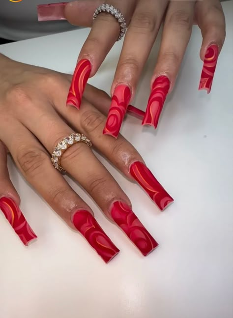 Exclusive Nails Design, Long Red Acrylic Nails Design, Red Tapered Square Nails, Red Acrylic Nails Ideas, Bad Nails, Tapered Square Nails, Red Acrylic Nails, Long Acrylic Nail Designs, Drip Nails