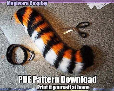 Cat Tail Pattern Free, Cosplay Tricks, Tiger Dress, Tail Pattern, Tiger Tails, Cat Template, Tiger Tail, Fox Crafts, Animal Tails