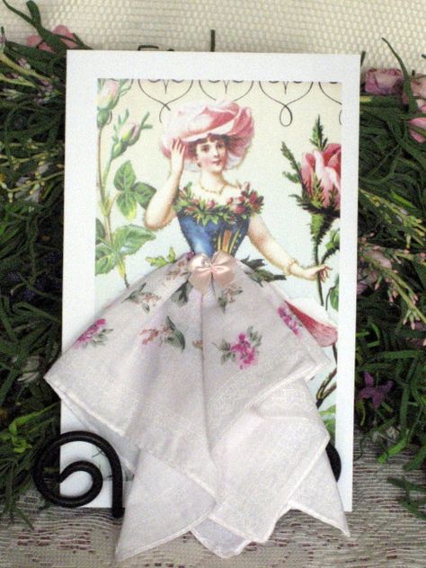 Glory Flower Fairy Hanky Card by onceuponahanky on Etsy, $10.00 Keepsake Hanky, Vintage Handkerchiefs Crafts, Hanky Dress, Stars And The Moon, Handkerchief Crafts, Girls Clothes Patterns, Ladies Handkerchiefs, Dress Card, Believe In The Magic