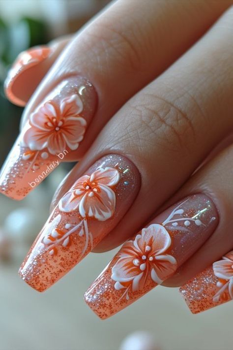 Spring Nail Designs 2024, Spring Nails With Glitter, Jennie Nails, Marilyn Nails, Nail Practice, Nails Arts, Peach Nails, Cute Nails For Fall, Stylish Nails Designs