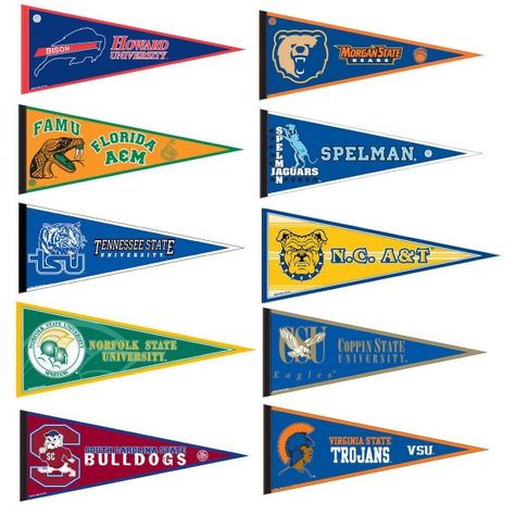 Historically Black College Pennants Pennant Template, College Banner, Hbcu Colleges, College Pennants, College Bulletin Boards, College Flags, Graduation Templates, Graduation Banner, Sports Room