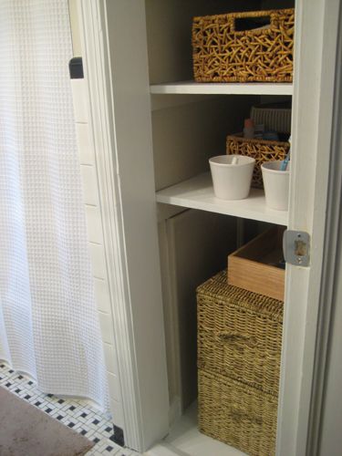 Check out an easy way to transform your bathroom closet by removing the door and creating an open storage nook with functionality and style to spare. It's so easy! Open Bathroom Closet Ideas, Bathroom Closet Door Ideas, Bathroom Closet Ideas, Bathroom Closet Designs, Apartment Closet Organization, Bathroom Linen Closet, Linen Closet Storage, Closet Redo, Open Bathroom