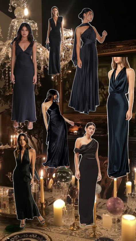 Black Tie Wedding Bridesmaids, Black Bridesmaid, Dress Code Wedding, Black Bridesmaids, Bridesmaid Dress Styles, Black Bridesmaid Dresses, Black Tie Wedding, Bridesmaids And Groomsmen, Glam Dresses