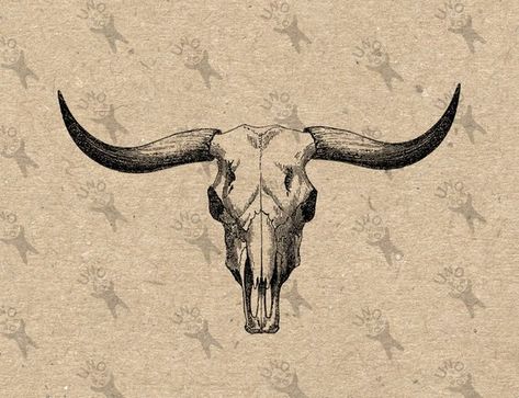 Bull Buffalo Skull Vintage image Instant Download Digital printable clipart graphic Burlap Fabric Tr Deer Sketches, Bulls Skull, Ox Skull, Longhorn Tattoo, Ephemera Diy, Cow Skull Tattoos, Bull Skull Tattoos, Skull Animal, Longhorn Skull