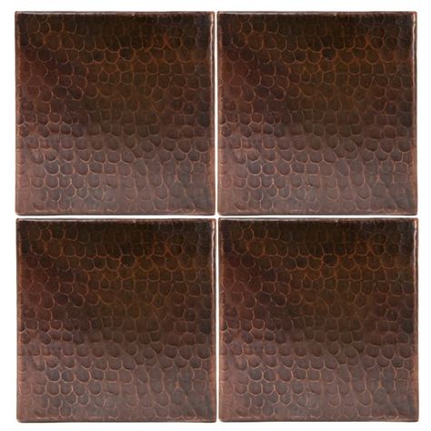 Add a decorative touch to your home with these copper tiles by Premier Copper Products®. Ideal for bathroom and kitchens. Limited lifetime warranty.COORDINATING TILES:Models: T2DBH (2" x 2"), T4DBH (4" x 4"), T48DBH (4" x 8")FEATURES:Design: Hammered CopperOuter Dimensions: 6" x 6"Quantity of 4Finish: Oil Rubbed Bronze (Dark Brown)100% RecyclableComposition: 99.7% Pure Recycled CopperLead Free (less than .01%)Patina: FiredWarranty: Limited LifetimeIMPORTANT NOTE: DUE TO THE HANDCRAFTED NATURE OF Metallic Wall Tiles, Rustic Tile, Copper Tiles, Decorative Wall Tiles, Glass Backsplash, Metal Tile, Feature Tiles, Copper Style, Custom Glass