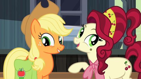 Applejack and Miss. Cherry Jubilee Cherry Jubilee, Mlp Icons, Cherries Jubilee, List Of Characters, Cowboy Hat, Artist Names, Ponies, Print Pictures, My Little Pony