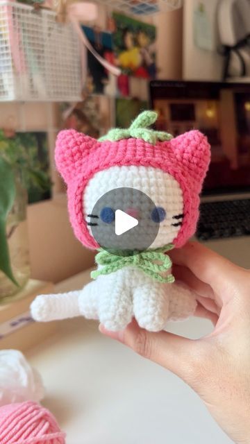 wai ☆ on Instagram: "strawberry kitty 🍓🐱

pattern will be out on 30th June!

new pattern reveal~ she's part of my fruit series too! i dedicate this to my white fluffy kitty, pixie 🤍 i loved how this came out because you crochet the limbs to the body as you go !! definitely took a lot of tries for me to get the proportions and shapes right :,)

🏷 #crochetcat #cat #crochet #crochetplushies  #amigurumi #handmade #craft #yarn #smallbusiness #crochetersofinstagram #explorepage" Strawberry Cat Crochet, Fluffy Kitty, Kitty Pattern, Cat Crochet, Crochet Strawberry, Strawberry Milk, Crochet Stuff, Crochet Cat, Strawberry Shortcake