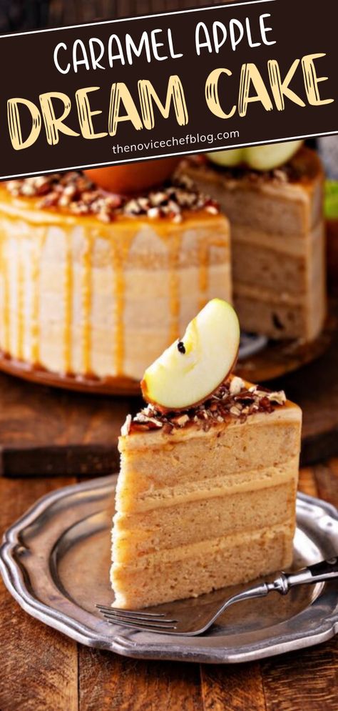 Carmel Drizzle For Cake, Non Traditional Birthday Dessert, Carmel Apple Bundt Cake Recipe Easy, Caramel Apple Layer Cake, Sponge Cake Desserts, Carmel Apple Cake Recipe Easy, Apple Layer Cake Recipe, Best Fall Cake Recipes, Fall Flavor Cakes