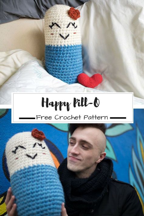 Learn how to create your own mental health Happy Pill-o through crochet! Easy amigurumi pattern for beginners on how to create this pillow. Quick to make. Oversized Pillow, Easy Amigurumi Pattern, Crochet Cushion Cover, Crochet Pillow Pattern, Beginner Crochet Projects, Crochet Cushions, Stitch Crochet, Crochet Pillow, Happy Pills