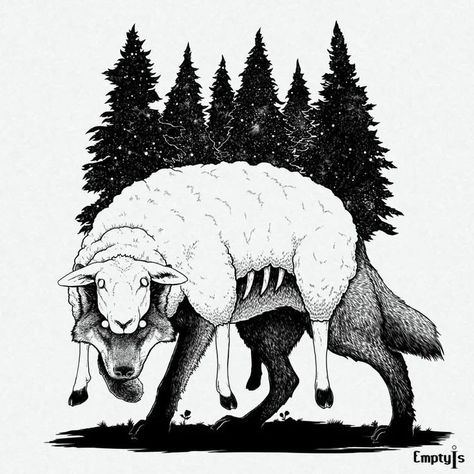 Sheep Drawing, Sheep Clothing, Sheep Art, Animal Study, A Sheep, Dark Art Drawings, Scary Art, A Wolf, Wolf Art