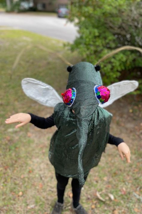 My son and I had such a blast making the bug and Mosquito Costumes for Halloween this year. These were surprisingly simple to make and no sewing involved! Everything was from around the house. Standard hats are the base. Using some metal screen from an old window I cut out a shape that I thought would work.  Just using clips we wrapped it around the hats forming the shapes we liked. The fabric stuck to mesh. We cut balls in half - Added some sparkles for the eyes- then more mesh for the antenae! Mosquito Costume, Bug Costumes, Fly Costume, Bug Costume, Costumes For Halloween, Forest Party, Book Week Costume, Homemade Halloween Costumes, The Bug