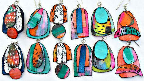 Paper Jewelry Diy How To Make, How To Make Paper Jewelry, Diy Paper Earrings, Diy Jewelry From Recycled Materials, Paper Earrings How To Make, Paper Jewelry Diy, Newspaper Earrings, Mark Montano, Earrings Paper