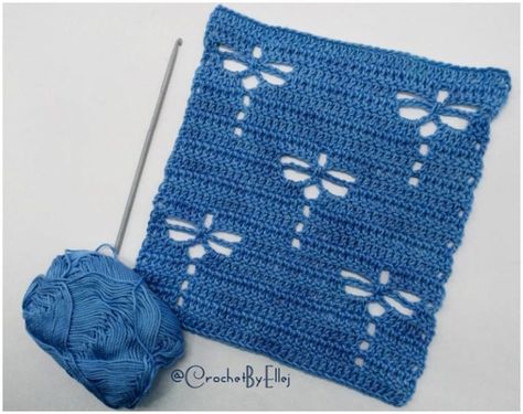 Crochet Butterfly Stitch Free Pattern, Dragonfly Stitch, Crochet Dragonfly Pattern, Dragonfly Crochet, Crochet Butterflies, Crochet Twist, Crochet Stitches Free, Crochet Dishcloths, Free Summer