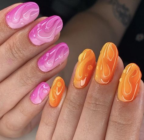 Nail Design Glitter, Airbrush Nails, Vibrant Nails, Classy Acrylic Nails, Best Color, Orange Nails, Minimalist Nails, Fabulous Nails, Fire Nails