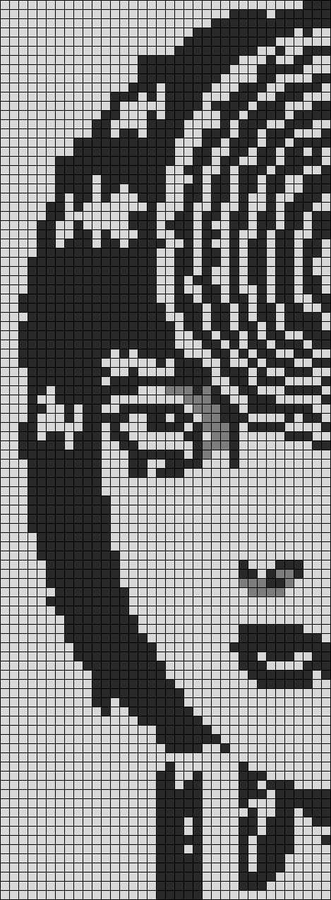 Alpha pattern #115989 | BraceletBook Alpha Patterns Junji Ito, Junji Ito Pattern, Coraline Grid Pattern, How To Crochet Pixel Art, Crochet Tapestry Pattern Black And White, Soul Eater Alpha Pattern, Black And White Crochet Pattern, Junji Ito Cross Stitch, Junji Ito Perler Beads