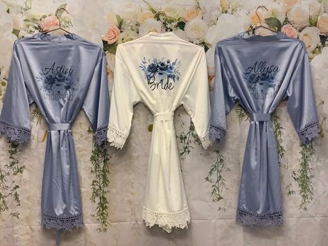 Blue Bridesmaid Robes, Bridesmaid Robes Blue, Boho Bridesmaid Gift, Robes Satin, Wedding Party Robes, Dusty Blue Bridesmaid, Silk Bridesmaid Robes, Satin Bridal Robe, Best Wedding Colors