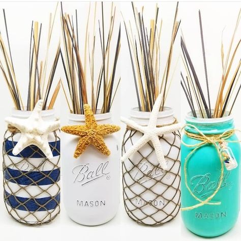 Beach Mason Jars, Coastal Table Decor, Beach Centerpieces, Beach Wedding Decor, Beach House Bathroom, Diy Beach Decor, Seashell Candles, Beach Wedding Centerpieces, Coastal Farmhouse Decor