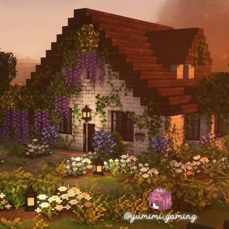 Minecraft Library Ideas, Minecraft Cottage House, Library Minecraft, Minecraft Library, Cottage Build, Minecraft Kingdom, Modern Minecraft Houses, Cottage Core Minecraft House, Cottagecore Minecraft