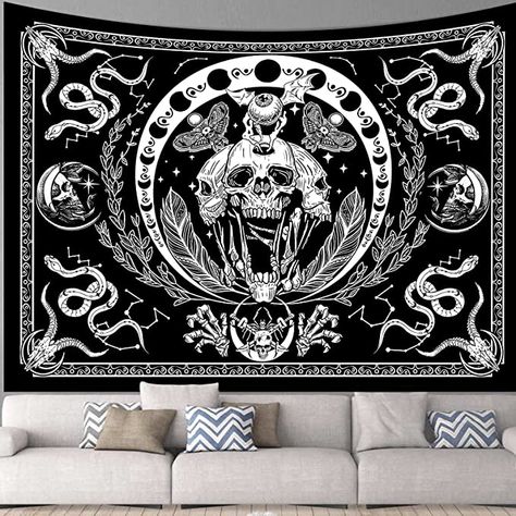 Skull Tapestry - Material: The black and white tapestry is made of 100% polyester fabric which is soft, skin friendly, durable and will not deform. No odor and easy to clean. Sketching Color, Room Decor Hippie, Gothic Tapestry, Skull Tapestry, Skull Hanging, Tapestry For Bedroom, Tree Of Life Tapestry, Goth Room Decor, Mountain Tapestry