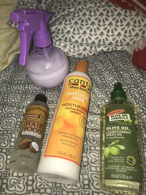 My natural hair spray bottle mixture. #NaturalHair #Curls #Moisture #TWA Curly Hair Spray Bottle, Hair Spray Bottle Mixture, Olive Oil Hair Spray, Diy Hair Spray, Hair Growth Methods, Natural Hair Spray, Glowing Hair, Olive Oil Hair, School Advice