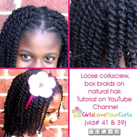 Corkscrew box braids, Video tutorial. YouTube channel GirlsLoveYourCurls. Vids#39&41 #39: http://youtu.be/5WWkwyo5a0s #41: http://youtu.be/MUGDq4GRmyg Corkscrew Braids, Threading Tutorial, African Threading, Hairstyle Gallery, Natural Hair Braids, Kids Hair, Teen Hairstyles, Natural Hairstyles, Threading