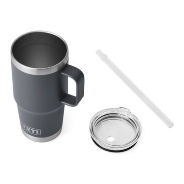 Yeti Rambler 35oz Mug with Straw Cup Charcoal  A cup holder friendly mug that handles everything from smoothies to all-day iced coffee. We combined our fan-favorite straw lid and travel-friendly mug to make your ultimate adventure copilot. Its elevated handle and cup holder compatible design make it perfect for off-road cruising, hydrating through long hours on deck, and all-day iced caffeine kicks. Our Rambler® drinkware and Lids are built to last, shatter-resistant, dishwasher-safe, and BPA free.The Straw Lid has a molded-in stopper so your straw stays safely in place. Additionally, this mug is compatible with our MagSlider™ lid. Do not use the Rambler® tumbler straw lid with hot beverages.  California Proposition 65 Warning. Mug With Straw, Yeti Rambler, Long Hours, Cup With Straw, Reusable Straw, Espresso Cups, Cold Brew, Wash Bags, Iced Coffee