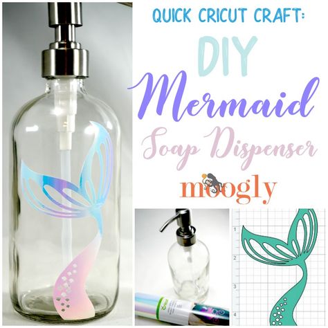 Soap Dispenser Ideas, Cricut Soap Dispenser Ideas, Mermaid Party Decorations Diy Cricut, Diy Bathroom Crafts, Soap Dispenser Vinyl Ideas, Dispenser Ideas, Mermaid Soap Diy, Cricut Mermaid, Personalized Soap Dispenser