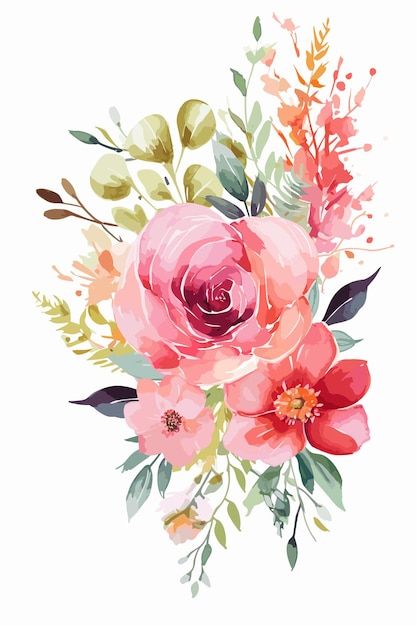 Premium Vector | Watercolor pink flower bouquet Bouquet Of Flowers Illustration, Watercolor Bouquet Of Flowers, Flower Bouquet Painting, Pink Flower Bouquet, Pink Watercolor Flower, Watercolor Bouquet, Watercolor Sketchbook, Floral Watercolor, Watercolor Flowers