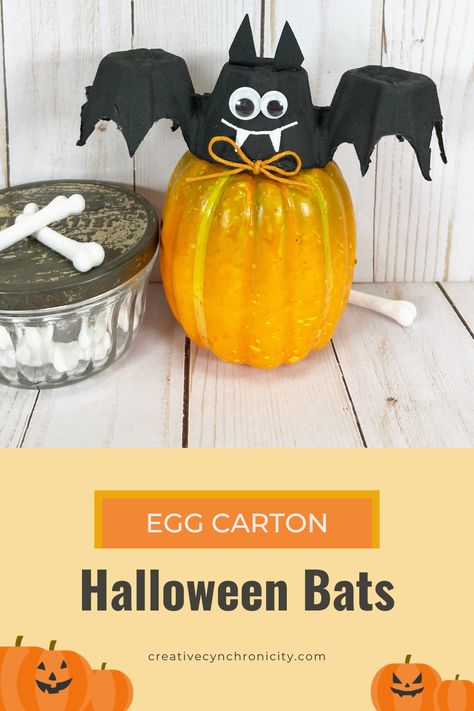 Egg Carton Bat Craft - Creative Cynchronicity Bat Crafts For Kids, Bat Crafts, Bat Craft, Inexpensive Crafts, Fun Halloween Crafts, Acrylic Craft Paint, Cute Bat, Halloween Displays, Egg Carton