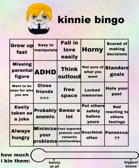 Bakugo Kinnie Bingo, Csm Kinnie Bingo, Denji Kinnie Bingo, Character Kinnie Bingo, Character Bingo, Kin Bingo, Fun Templates, Kinnie Bingo, Bingo Template