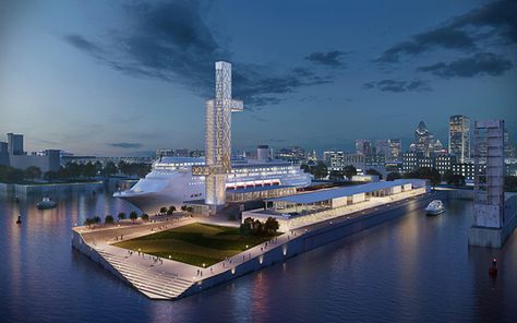 the renovation project creates a host of public spaces along the city's waterfront, better integrating the site within the surrounding urban fabric. Canada Cruise, Floating Architecture, Urban Design Concept, Sea Port, Old Montreal, Old Port, Urban Fabric, Of Montreal, Cruise Port