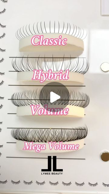 141K views · 6.6K likes | LymeeBeauty® Lashes  Manufacturer on Instagram: "Let’s talk about What is 𝐂𝐥𝐚𝐬𝐬𝐢𝐜, 𝐇𝐲𝐛𝐫𝐢𝐝, 𝐕𝐨𝐥𝐮𝐦𝐞, 𝐚𝐧𝐝 𝐌𝐞𝐠𝐚 𝐕𝐨𝐥𝐮𝐦𝐞⬇️

𝐂𝐥𝐚𝐬𝐬𝐢𝐜 𝐋𝐚𝐬𝐡𝐞𝐬: it’s kind of simple, natural-looking eyelash extensions. This is applied on a 1:1 ratio, which means you take one extension to place on one natural lash.
Thickness: 0.10/0.15/0.20✨

𝐇𝐲𝐛𝐫𝐢𝐝 𝐋𝐚𝐬𝐡𝐞𝐬: It‘s a combination of Volume and Classic, creating a look that is fuller, fluffy and textured, yet still not overly dramatic. It allows a thicker, denser look than classic lashes.✨

𝐕𝐨𝐥𝐮𝐦𝐞 𝐋𝐚𝐬𝐡𝐞𝐬: Originating from Russian technicians, this technique involves super-light extensions applied in fans to the natural lash, creating fuller fluffy darker look looks. Using ultra-l Classic Hybrid Volume Lashes, Lash Thickness, Natural Looking Eyelash Extensions, Hybrid Lashes, Lashes Volume, Classic Lashes, Russian Volume Lashes, Eyelash Technician, Volume Lash Extensions