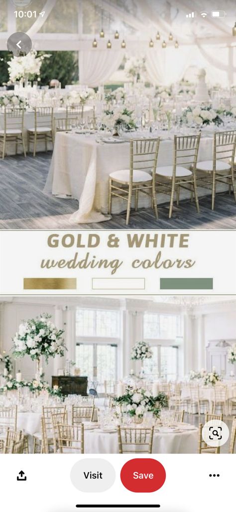 Gold Sage White Wedding, White And Gold Wedding Themes Simple, Green White And Gold Outdoor Wedding, Green And White Colour Scheme, White And Gold Color Palette Wedding, Green White Wedding Color Palette, Wedding Color Gold And White, Elegant Wedding Schemes, All White Wedding Theme Color Palettes