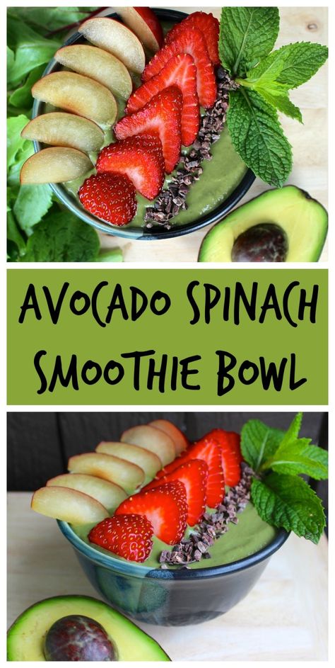 Avocado Spinach Smoothie Bowl (Vegan, Gluten-free) Avacodo Smoothie, Spinach Avocado Smoothie, Smoothie Bowl Vegan, Green Smoothie Benefits, Smoothies Vegan, Vegan Smoothie Recipes, Vegan Smoothie Bowl, Healthy Living Recipes, Smoothie Prep