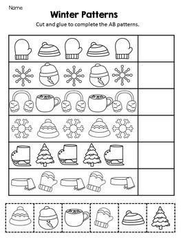 Winter Patterns - Math Patterns by Kidology By Krista Reid | TpT Christmas Worksheet, Winter Math Worksheets, Winter Math Centers, Preschool Patterns, Winter Patterns, Snowmen Activities, Abc Patterns, Math Patterns, Kindergarten Prep