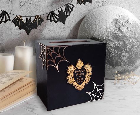 Gothic Wedding Favors, Wooden Wishing Well, Dark Red Wedding, Personalized Wedding Card Box, Monster Box, Money Box Wedding, Wedding Card Box, Gift Card Boxes, Wedding Money