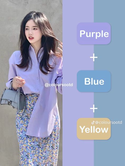 Match Colors Clothes, Pastel Color Block Outfit, Blue Pink Outfit, Colour Combinations Clothes, Simple Style Outfits, Color Coordination, Mix Match Outfits, Colour Combinations Fashion, Color Combos Outfit