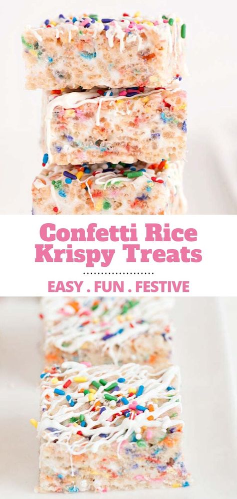 Confetti Rice Krispy Treats are a fun and festive twist on the classic recipe. These are easy and so delicious! These homemade treats are even better than the original complete with colorful sprinkles. Baking Recipes Sweet, Confetti Rice, Fall Dessert Recipes Easy, Easy Gluten Free Desserts, Fall Baking Recipes, Krispie Treats Recipe, Low Carb Muffins, Krispy Treats, Cereal Treats