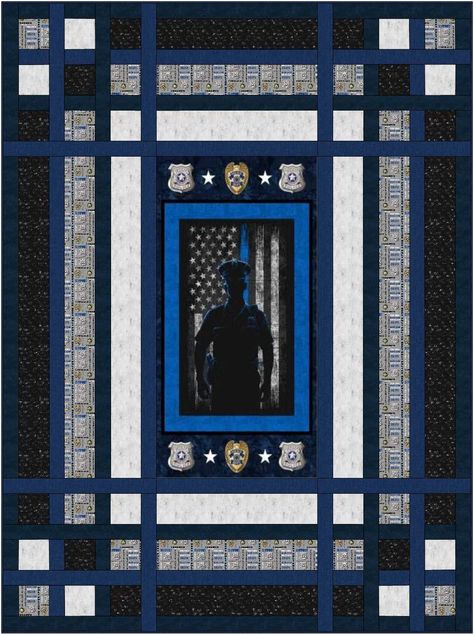 Police Quilts Law Enforcement, Police Quilt Ideas, Firefighter Quilt, Police Quilt, Military Quilts, Fireman Quilt, Quilting Panels, Police Crafts, Themed Quilts