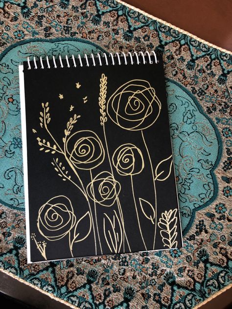 Black Notebook, Doodle Art Flowers, Gold Art Painting, Mandala Doodle, Abstract Art Painting Techniques, Black Paper Drawing, Sketchbook Cover, Copic Art, Zentangle Art