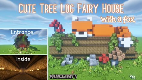 this is a Tree Log fairy house with a fox on top. made in minecraft Minecraft Fox Banner, Fox Minecraft Build, Minecraft Fox House, Log Fairy House, Fox Minecraft, Cute Minecraft, Minecraft Tree, Minecraft Building Blueprints, Minecraft Images