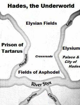 Here is a map of the underworld.  In it there are the five rivers of the underworld:  Styx, Acheron, Lethe, Cocyton, and Phlegeton.   One of the most important ferryman in the underworld is Charon.  The rivers exemplify the archetype number five which symbolizes travel. Styx River, River Of Styx Underworld, Symbols Of Hades, Charon The Ferryman, Hades Symbol, Greek Underworld, Roman Myth, Greek Mythology Gods, Celtic Mythology